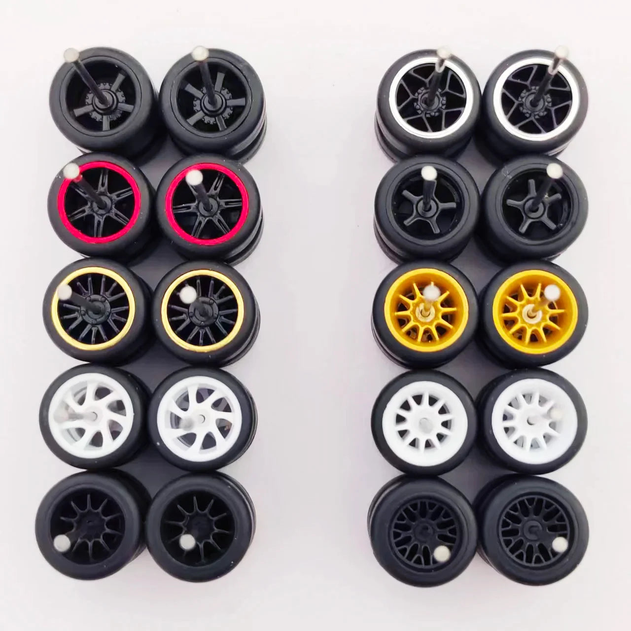 1:64 Alloy Car Wheels & Rubber Tires Set - Replacement Axles for Hot Wheels, Matchbox & Model Cars