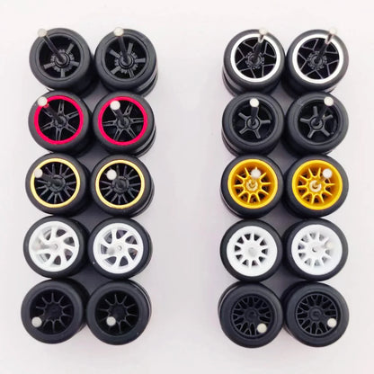 1:64 Alloy Car Wheels & Rubber Tires Set - Replacement Axles for Hot Wheels, Matchbox & Model Cars