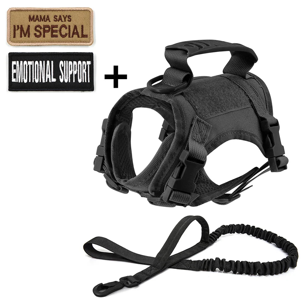 Tactical Cat & Small Dog Harness — Adjustable Puppy Vest with Leash, Handle, and 2 Patches for Training & Outdoor Use