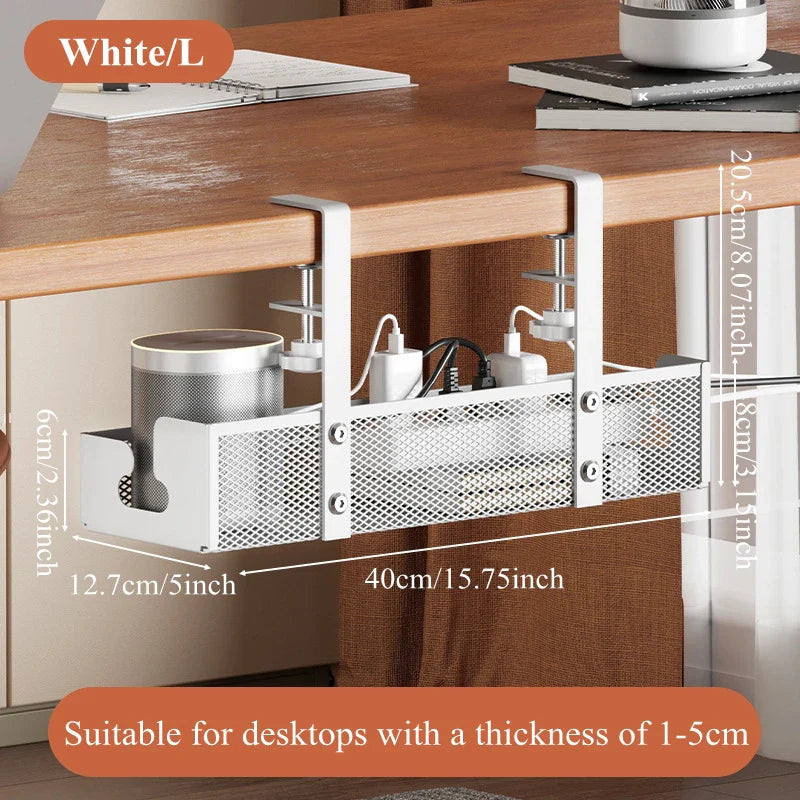 No-Drill Extendable Under Desk Cable Management Tray | Retractable Power Strip & Cord Holder with Clamp