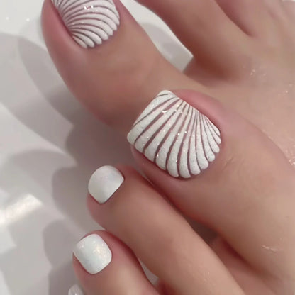 24pcs Black Glossy Press-On Toenails – Full-Cover Square Fake Nails for Women & Girls