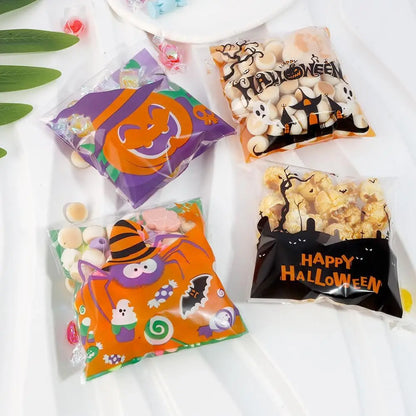 Halloween Candy Bags - Clear Self-Adhesive Treat Bags for Party Favors, Cookies & Gifts