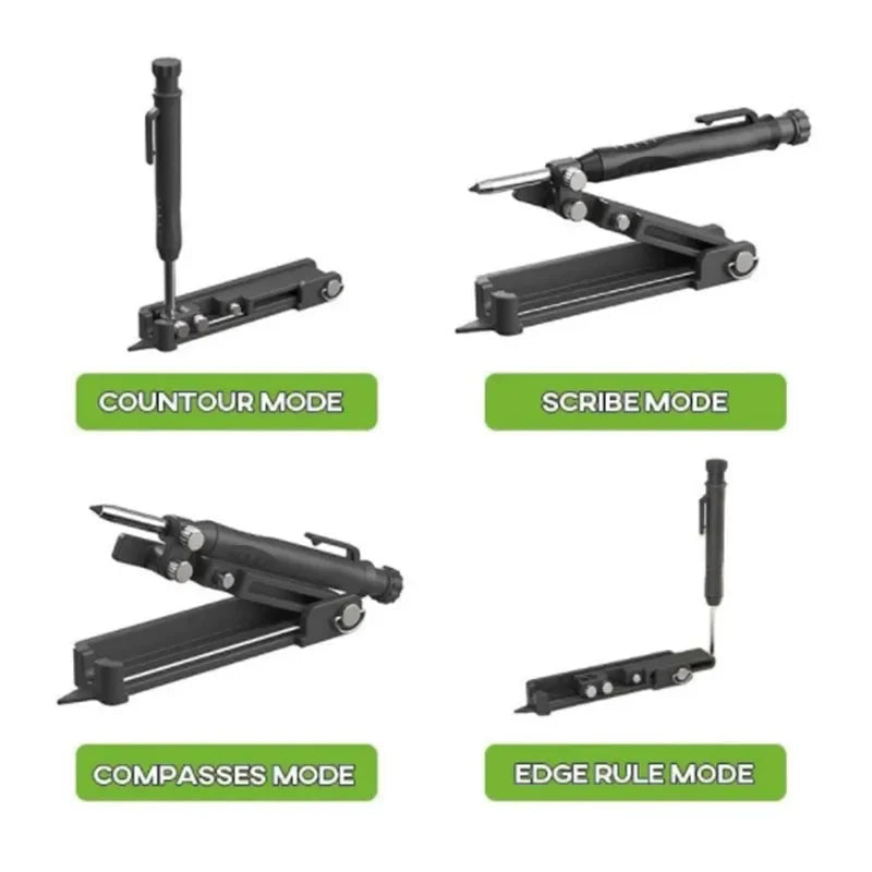 Multi-Function Scribing Ruler and Contour Gauge - Carpentry and Construction Measuring Tool with Scribe Compass for Woodworking