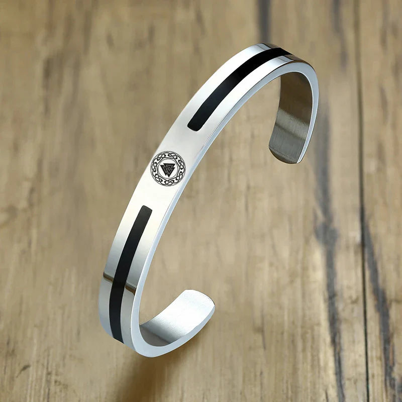 Men's Enamel Bangle - Viking Logo Cuff Bracelet, Stainless Steel Minimalist Bangle for Gentlemen
