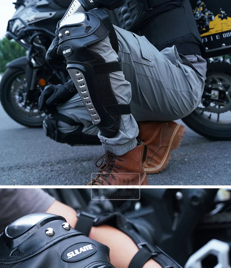 4PCS Motorcycle Knee & Elbow Pads Set — Stainless Steel Motocross Racing Protective Gear Kit