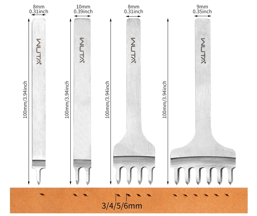 WUTA Leather Chisel Tool – Diamond Pricking Iron with 3/4/5/6mm Hole Punch for Stitching & Leathercraft