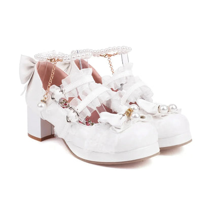 Women’s Cross Strap Mary Jane High Heels – Party, Wedding, Cosplay Lolita Pumps in White, Pink, Black, Strawberry Bow 2025