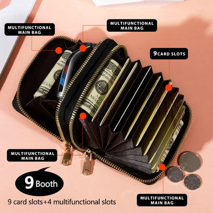 Women’s Short Zipper Purse with Lychee Pattern – Fashion Large Capacity Multi-Card Slot Coin Purse
