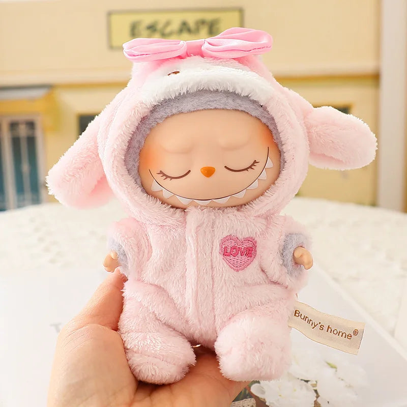 17cm Labubu Mini Plush Doll Outfit – Cute Blue Shark & Snowman Jumpsuit Accessories for V1/V2 Dolls, Gift for Kids
