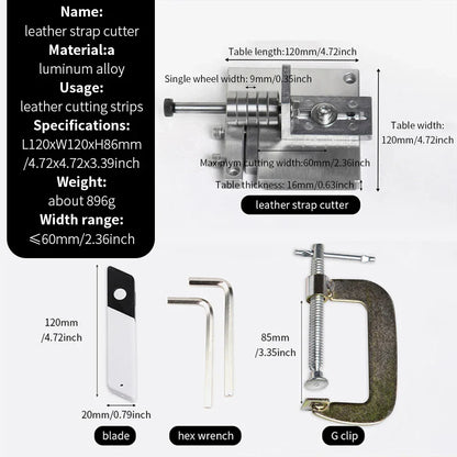 WUTA Adjustable Leather Strap Cutter with C-Clamps – Professional Belt Cutting Tool with Sharp Blades for Handcrafting