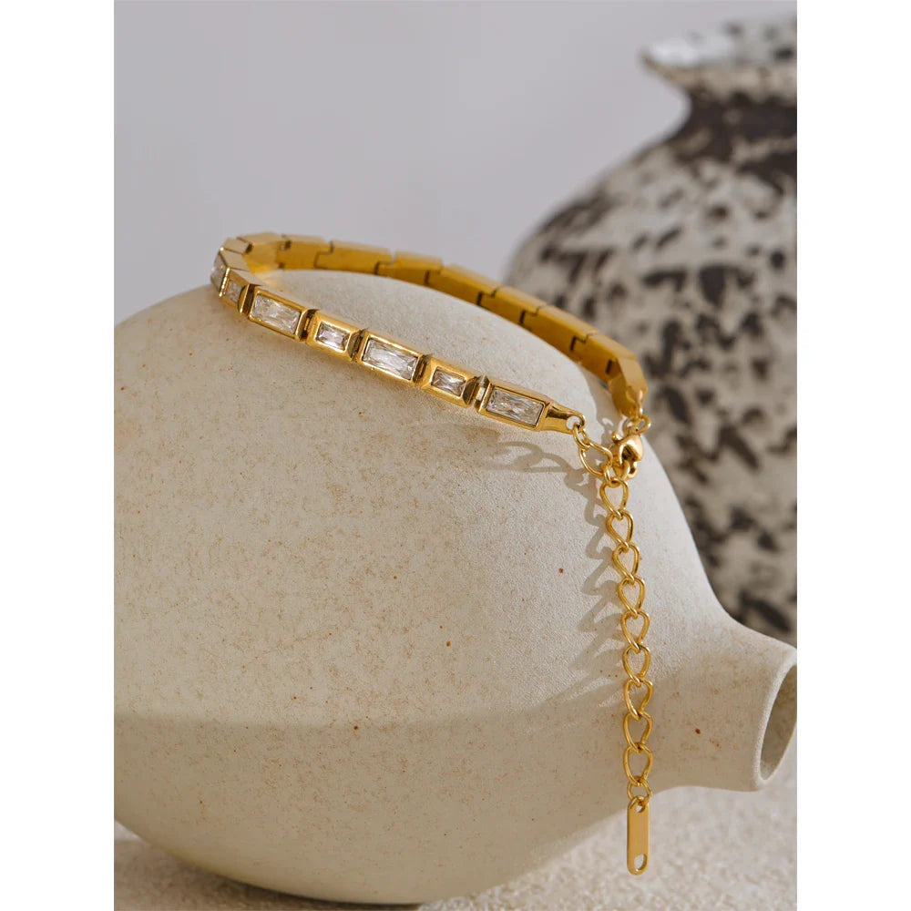 Yhpup Waterproof Stainless Steel Bracelet – Shiny Cubic Zirconia Chain Premium Bangle Jewelry