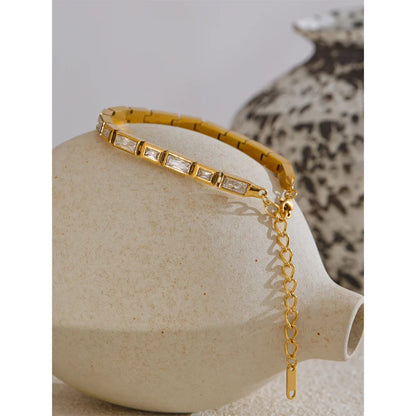 Yhpup Waterproof Stainless Steel Bracelet – Shiny Cubic Zirconia Chain Premium Bangle Jewelry