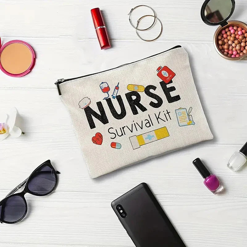 Travel Fashion Cartoon Nurse Print Cosmetic Bag - Women's Designer Makeup Organizer, Heat Transfer Multifunctional Pencil Case