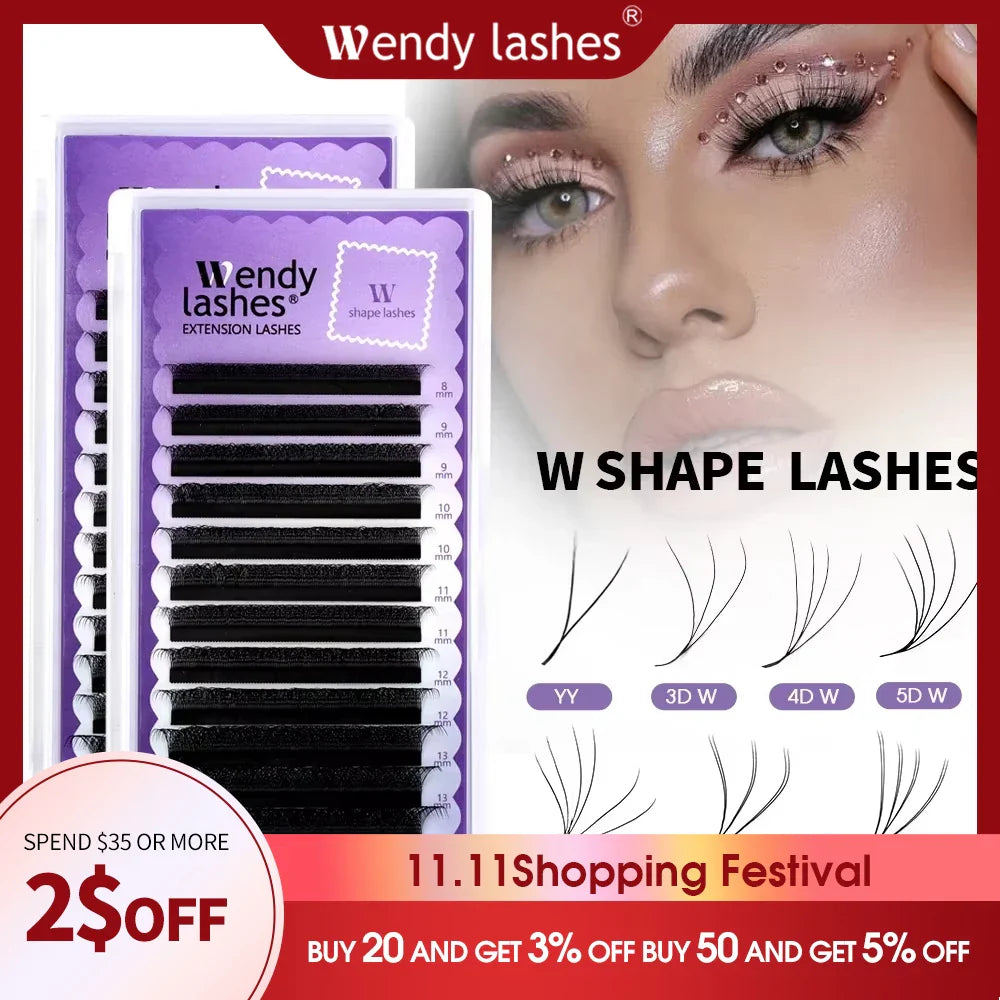 Wendy Lashes YY Shape Eyelash Extensions – Automatic Flowering W-Shape 3D-8D Premade Black Lashes