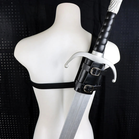 Retro Leather Back Sword Holder — Medieval Shoulder Scabbard LARP Accessory for Adult Rapier & Knife Props