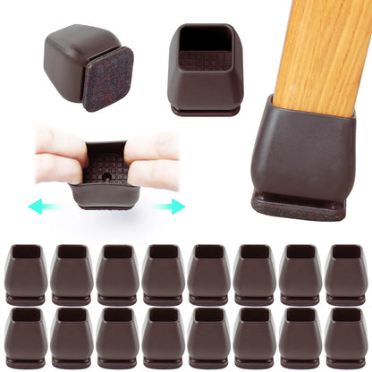 16PCS Silicone Chair Leg Pads — Non-Slip Felt Furniture Floor Protectors for Noise Reduction & Scratch Prevention