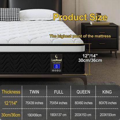 Memory Foam Hybrid Spring Mattress - 12/14-Inch Medium-Firm Pressure Relief Mattress in Twin, Full, Queen & King Sizes