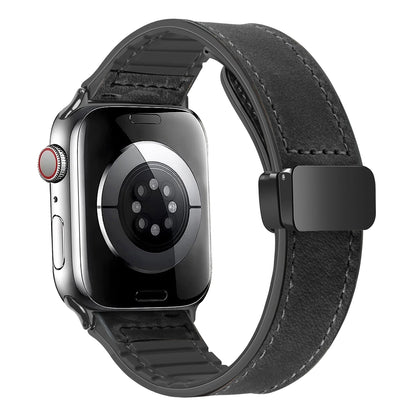 Leather Strap for Apple Watch – Compatible with Series 5-10, Ultra, SE, 40-49mm, Men’s Silicone & Leather iWatch Band