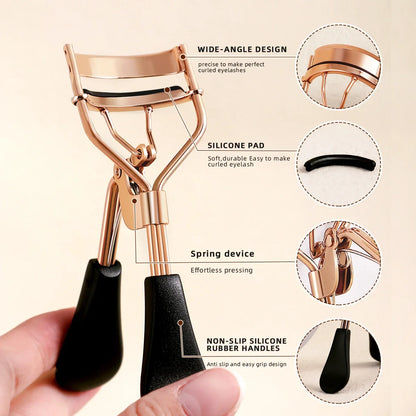 Portable Eyelash Curler - Stainless Steel Lash Curling Tool with 15 Silicone Pads