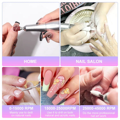 45000RPM Electric Nail Drill – Professional Rechargeable Nail File for Gel Nails, Portable Manicure Tool