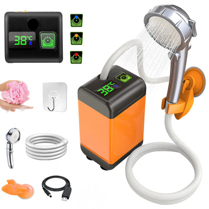 Portable Outdoor Camping Shower – Digital Display Temperature, 4800/6000/7800mAh Electric Shower for Garden, Car & Pet Washing