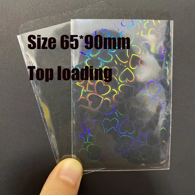 50pcs Heart-Shaped Foil Card Sleeves — 11 Styles, Top-Loading Protector for Pokémon, YGO, Board Games, Photos & K-Pop Cards