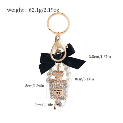 Fashion Pearl Perfume Bottle Keychain — Cute Bow Car & Bag Charm for Women, Creative Key Ring Accessory