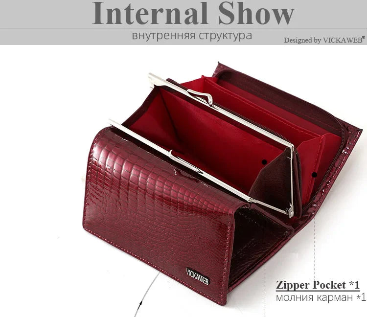 Women’s Genuine Leather Short Wallet – Fashion Alligator Hasp & Zipper Coin Purse AE2155
