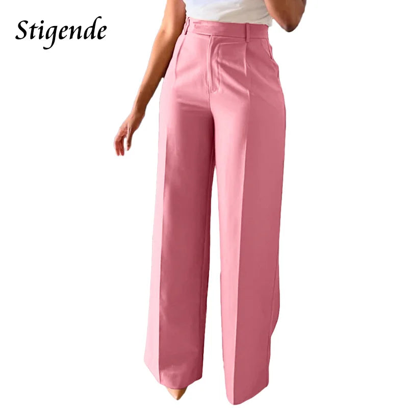 Stigende Women’s Wide Leg Pants – Straight, Loose-Fit Business Casual Trousers with Pockets, Midi Waist Office Pants