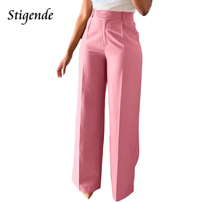 Stigende Women’s Wide Leg Pants – Straight, Loose-Fit Business Casual Trousers with Pockets, Midi Waist Office Pants