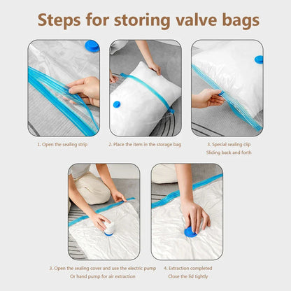 4pcs Reusable Transparent Vacuum Bags — Folding Compressed Space-Saving Storage for Clothes & Travel