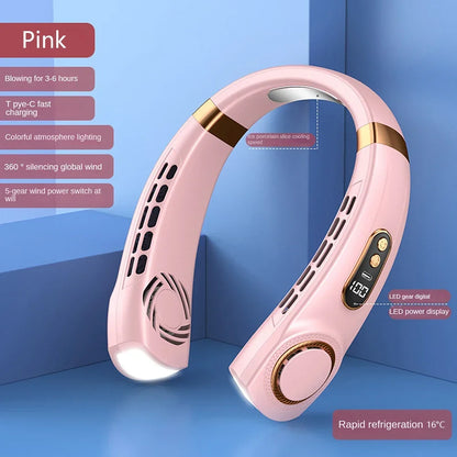 2025 Mini Hanging Neck Fan – Portable Bladeless Rechargeable Air Cooler with Digital Display, Personal Neck Ventilator