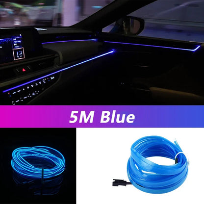 5M Car Interior LED Strip Light - USB Flexible Neon Ambient Lighting for Auto DIY Decoration
