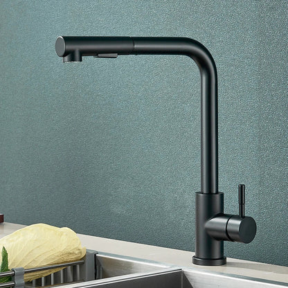 Black Flexible Pull-Out Kitchen Faucet - Stainless Steel 2-Mode Nozzle, 360° Rotating Hot & Cold Water Sink Mixer Tap