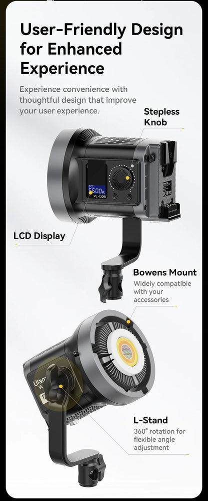 Ulanzi VL-120Bi VL-120C 120W V-Mount COB Light – Wireless APP Control, 2700K-6500K Video Light for Skit Video Photography
