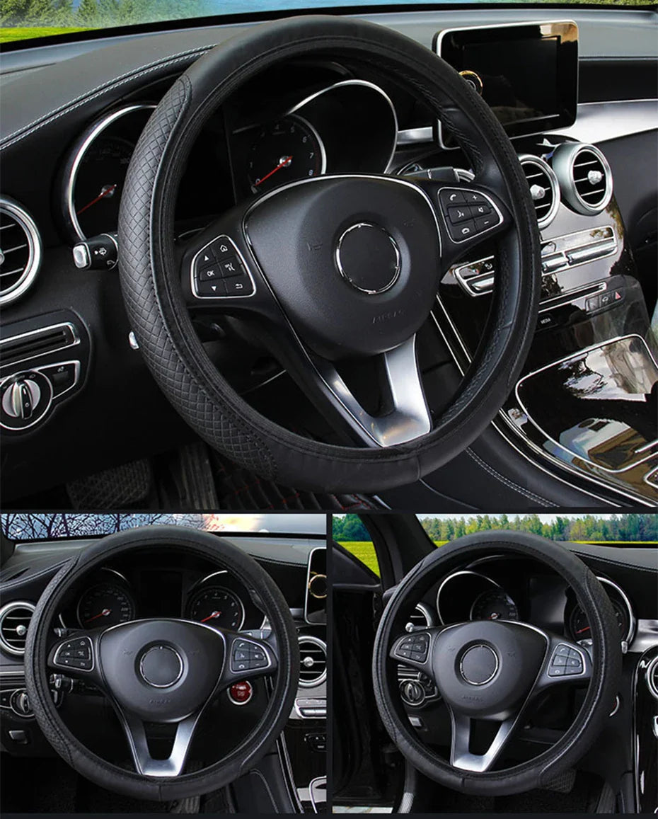 Universal Car Steering Wheel Cover - Microfiber Leather, Anti-Slip & Breathable, Fits 37-39cm Steering Wheels