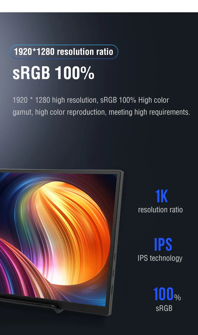 Anmite 10.5" Portable Monitor — 1280P HDR, 16:10 Low Blue Light Display for Xbox, PS4/PS5, Switch, PC & Laptop Extension