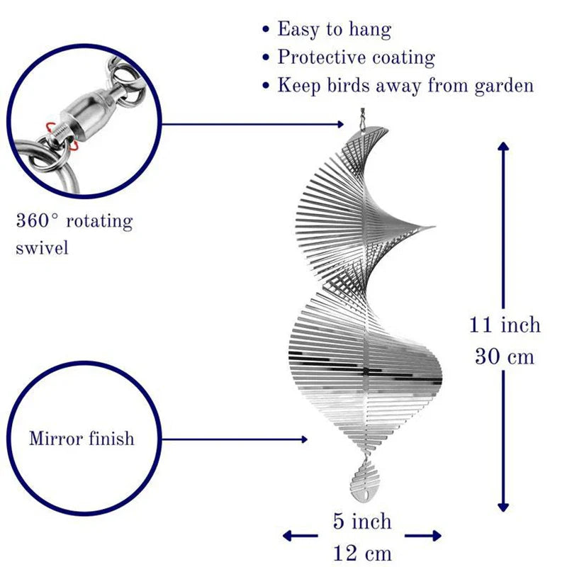 3D Rotating Wind Chime Spinner – Spiral Pendant with Bell for Patio, Garden & Outdoor Home Decor