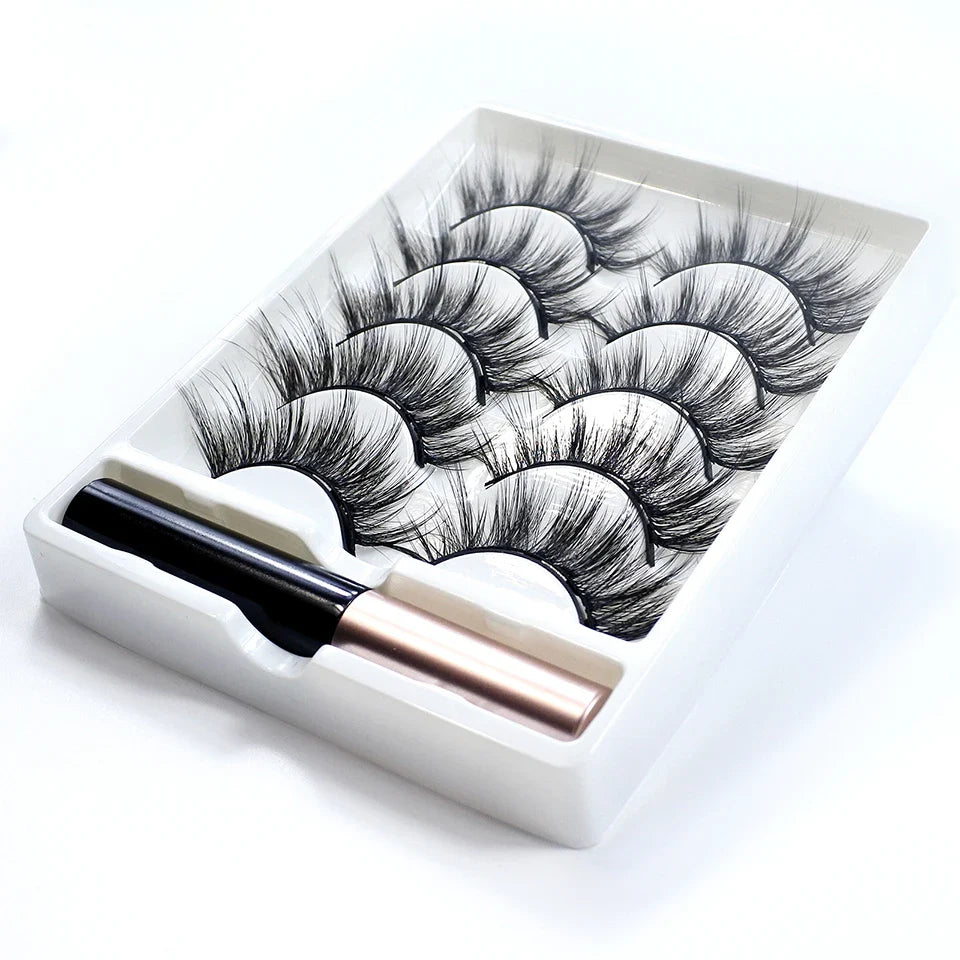 REDSIREN 5 Pairs Magnetic Eyelashes with Eyeliner – Reusable Thick Natural False Lashes