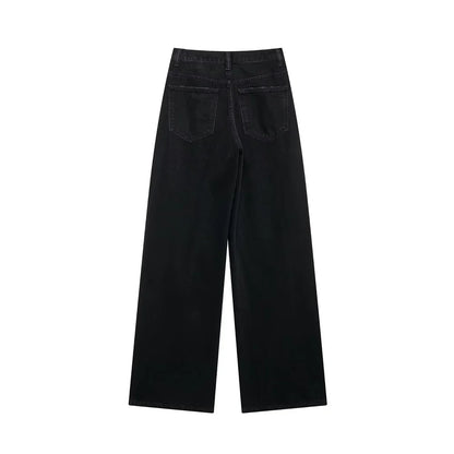 TRAF Women’s Basic Hundred Jeans — High Waist Asymmetric Wide-Leg Trousers, Casual Straight-Leg Fashion Jeans