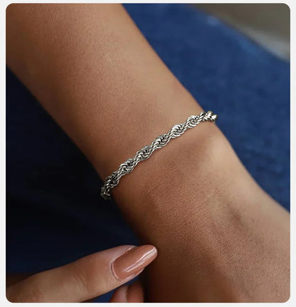 ALIZERO 925 Sterling Silver 4mm Rope Chain Bracelet — Unisex Twisted Link Classic Jewelry for Men and Women