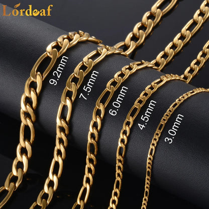 Gold Color Stainless Steel Figaro Chain – 3.0mm-9.5mm for Men & Women, High-Quality Fashion Jewelry