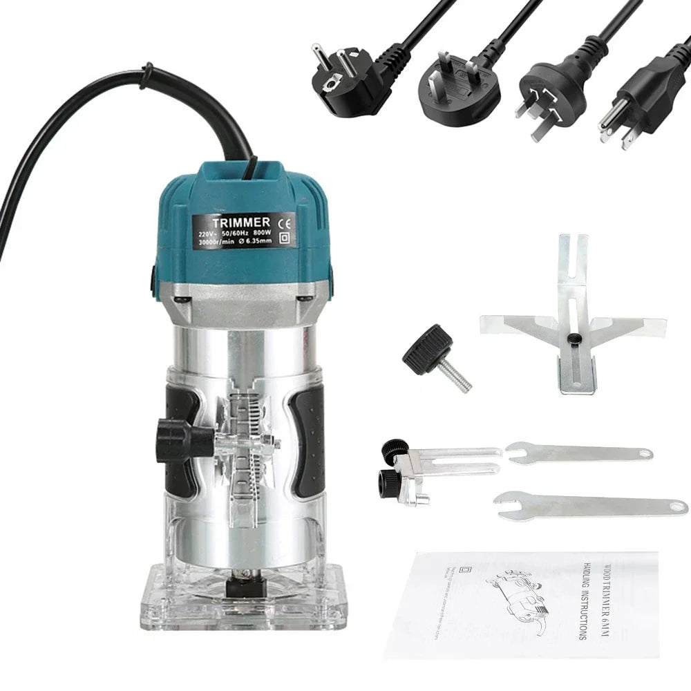 800W 30000RPM Electric Wood Router – 1/4 Inch Woodworking Trimmer & Carving Milling Tool