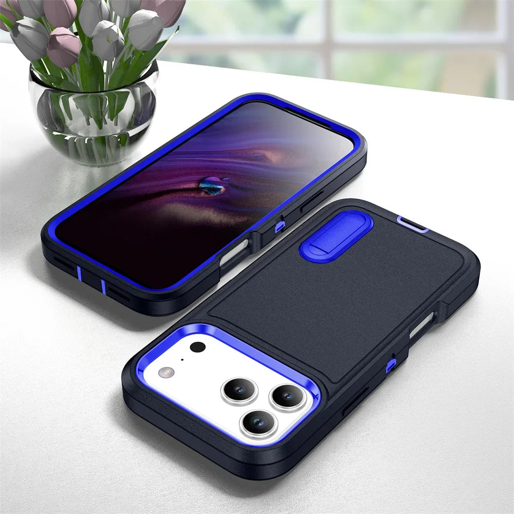 Heavy Duty Armor Phone Case for iPhone – Shockproof Stand Cover with Kickstand for iPhone 11 to 17 Series