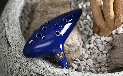 12 Tone Alto C Ocarina – Ceramic Musical Instrument with Songbook, Neck Cord & Carry Bag, Blue