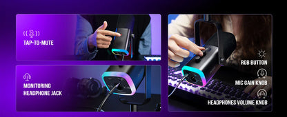 FIFINE AmpliGame AM8 USB/XLR Dynamic Microphone – RGB Control, Headphone Jack, Mute Button for PC Gaming, Recording, and Streaming