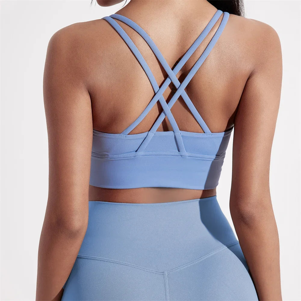 Women’s Cross Back Sports Bra - High Support Fitness Yoga Training Top with Removable Chest Pads