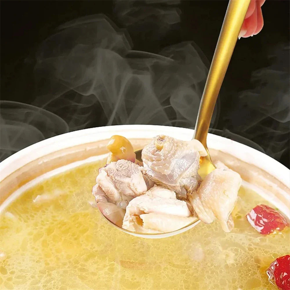 6PCS Hot Pot Cutlery Set – Stainless Steel Golden Spoons & Strainer Kitchenware