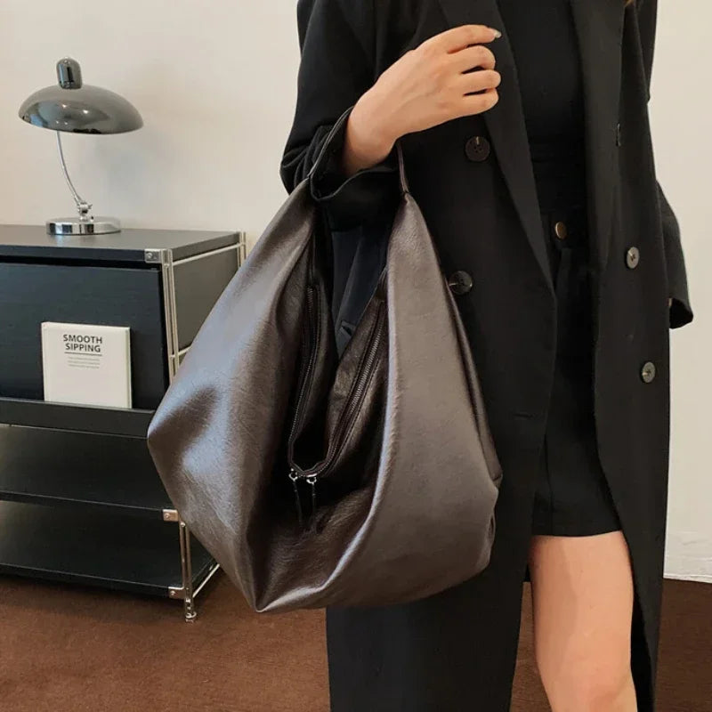 Women’s Large Black Hobo Shoulder Bag – Soft Leather Crossbody Shopper Tote Handbag for Travel & Everyday Use