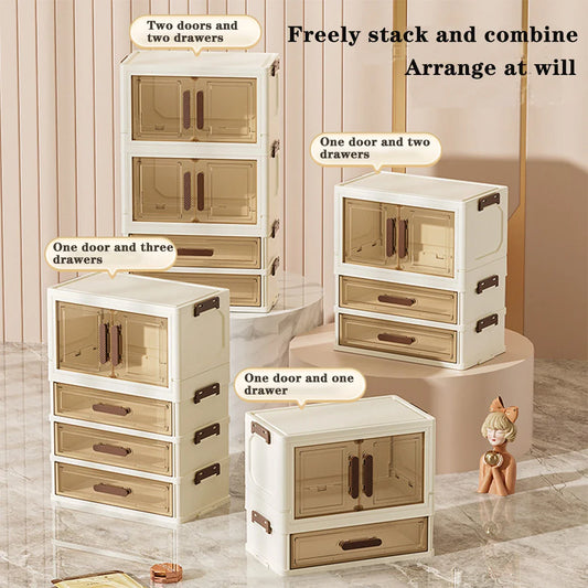 Foldable Transparent Cosmetic Organizer — Multi-Layer Drawer-Style Desktop Beauty Storage Box, Dustproof Makeup Organizer